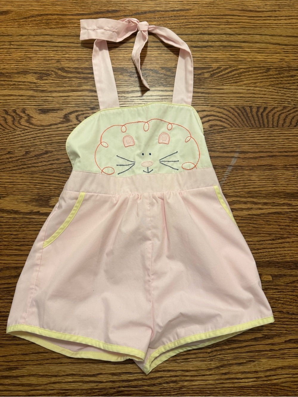 Pink & Cream Embroidered Bunny Halter Romper for Kids